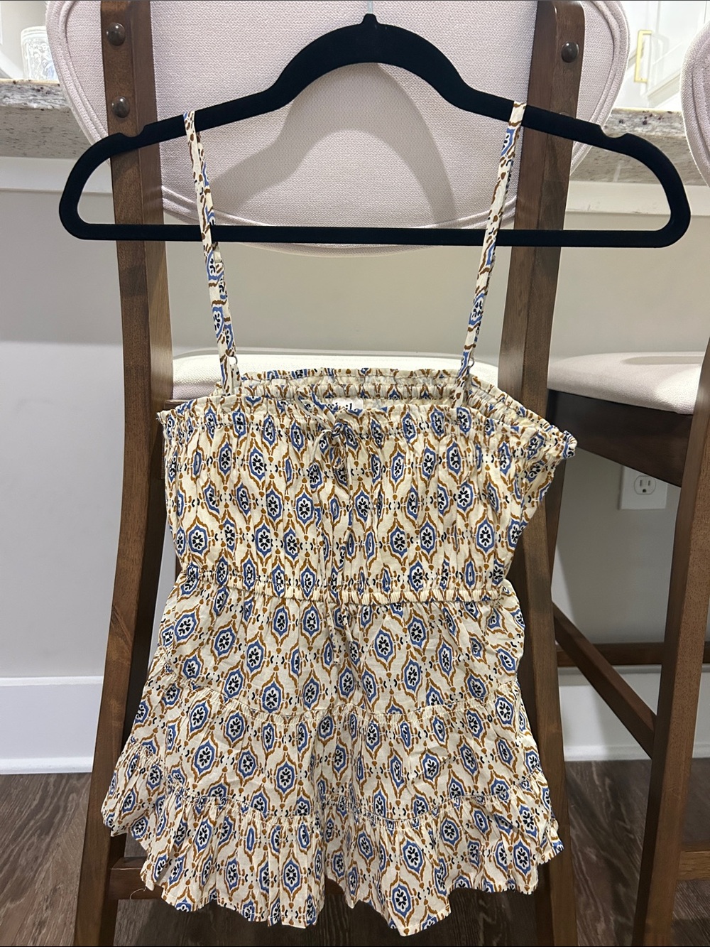 Bila Yellow Blue Printed Spaghetti Strap Blouse